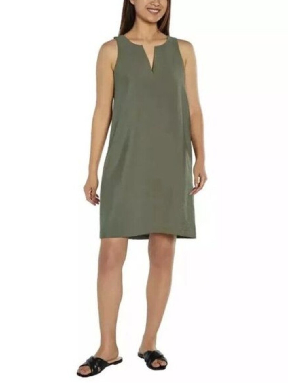 Banana Republic Women's Midi V-Neck Sleeveless Dress Olive Green Size Small